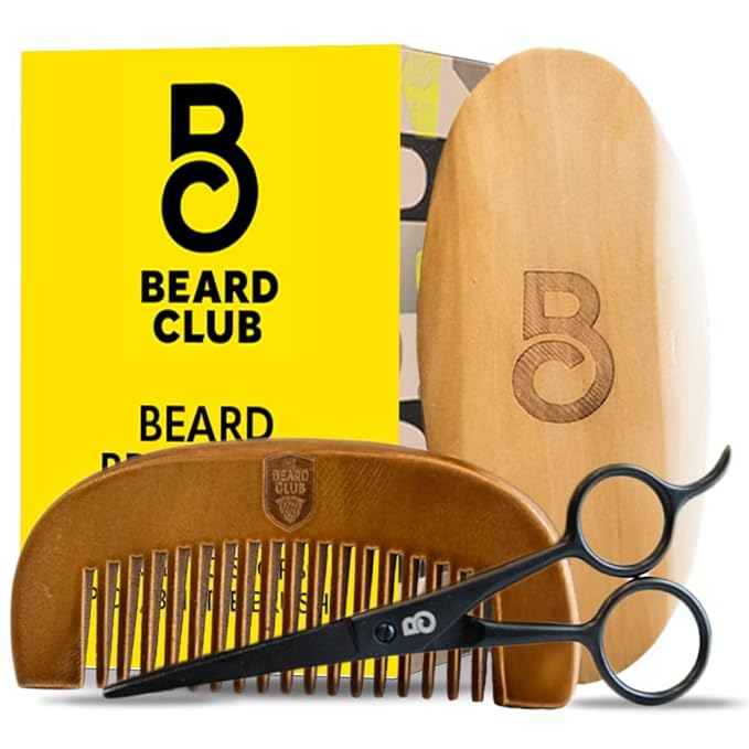 The Beard Club Brush, Comb and Scissors Grooming Kit for Men's Beards and Mustaches Gift Set