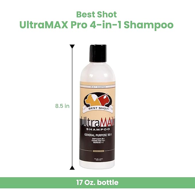 Best Shot UltraMAX Pro 4-in-1 Shampoo, Versatile Pet Shampoo, Ideal Pet Grooming Supplies, Ready to Use, Sweet Pea Essence, 17 Oz.
