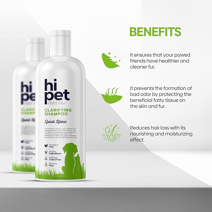 Hi Pet Clarifying Pet Shampoo, Cat and Dog Shampoo for Smelly Dogs and Cats, Deaply Clean for Healthier and Shinier Fur, Nourishing and Moisturizing Effect, 6.7 Fl Oz