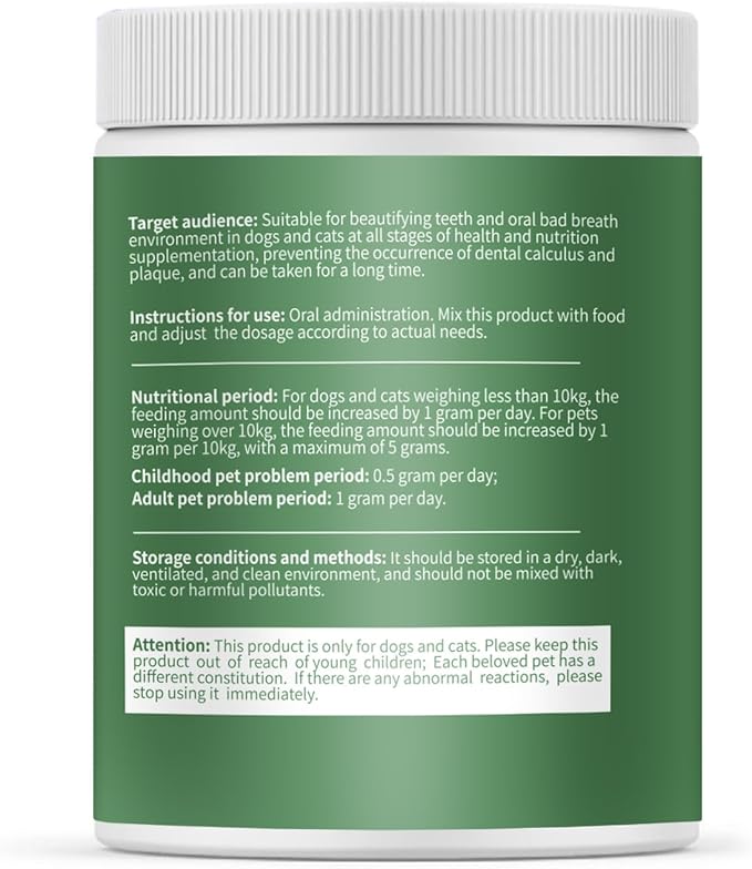 Pet Teeth Cleaning Powder 6 oz - Dog Dental Care, Dogs & Cats Tooth Cleaning, Tartar Cleaning and Removal, Fighting Bad Breath, Oral Care, Breath Freshener