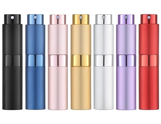 Tekson 7PCS 8ml Travel Perfume Atomizer Refillable, Mini Cologne Spray Bottle Empty, Small Aftershave Sprayer for Liquid Dispenser (Seven Colors)