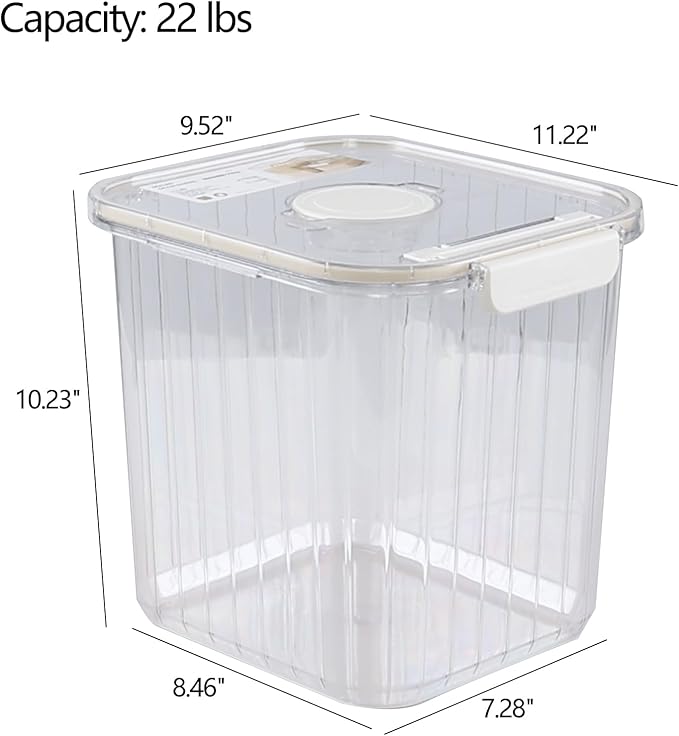 22 Lbs Clear Plastic Cereal Dry Food Container, Pet Food Storage Container with Scoop
