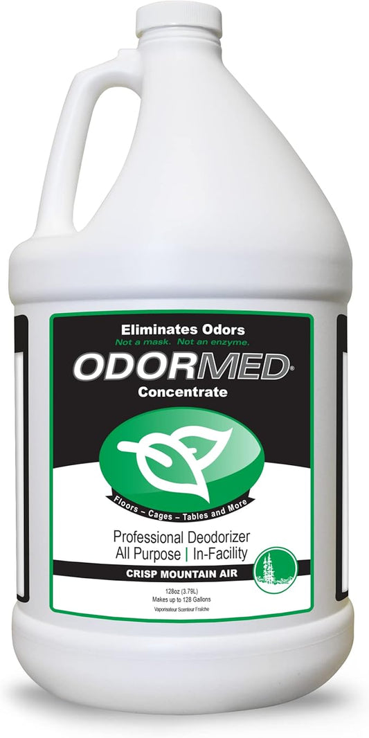 ODORMED Odor Eliminator Concentrate – Pet Odor Eliminator for Strong Odor on Floors, Walls, Cages & More – All-Purpose Carpet Deodorizer w/Safe, Non-Enzymatic Formula (1 Gal, Crisp Mountain Air)