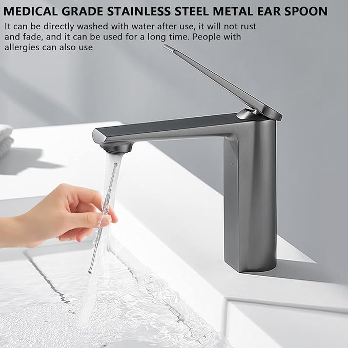 Hion 8 Pcs Ear Wax Removal Kit,Professional Double-Headed Ear Pick Earwax Removal Tools,316L Stainless Steel Ear Cleaner Curette with Cleaning Brush and Storage Box,Suit for Kid Adult(Silver)