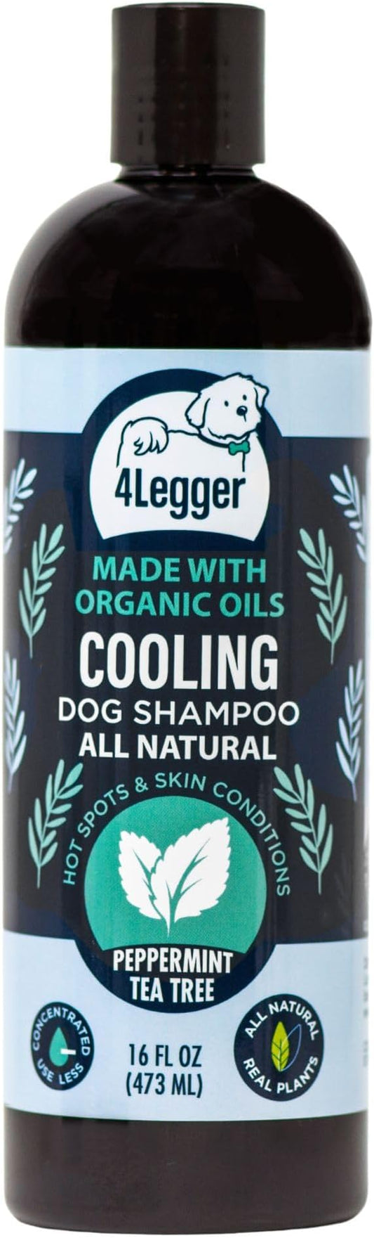 4Legger Organic Dog Shampoo, Cooling Peppermint Tea Tree Dog Shampoo for Skin Conditions and Hot Spot - 16 oz