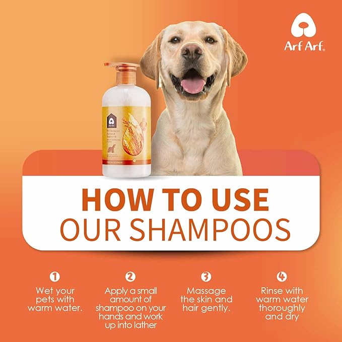 Arf Arf Silky Dog Shampoo for Dry, Itchy, Sensitive Skin - Soothing Oatmeal & Honey Formula for a Salon-Quality Smooth Coat - Gentle Puppy & Dog Wash for All Breeds - Fresh Scent, 16oz