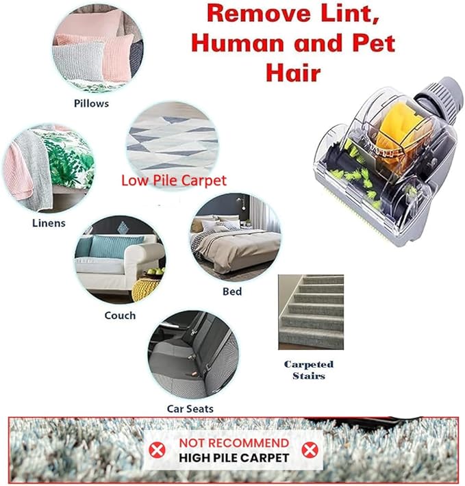 1-1/4'' Vacuum Turbo Brush Attachment for Pet Hair Removal – Fits Shop Vacs 1.25”(32mm) Hoses with Adapter– Air Driven Turbo Brush Compatible with Most Vacuum Cleaners Outer Diameter Hose 1-1/4