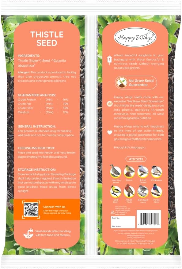 Happy Wings Nyjer/Thistle Seeds with Empty Sock for Wild Bird Food - 10 Pounds I No Grow Seed