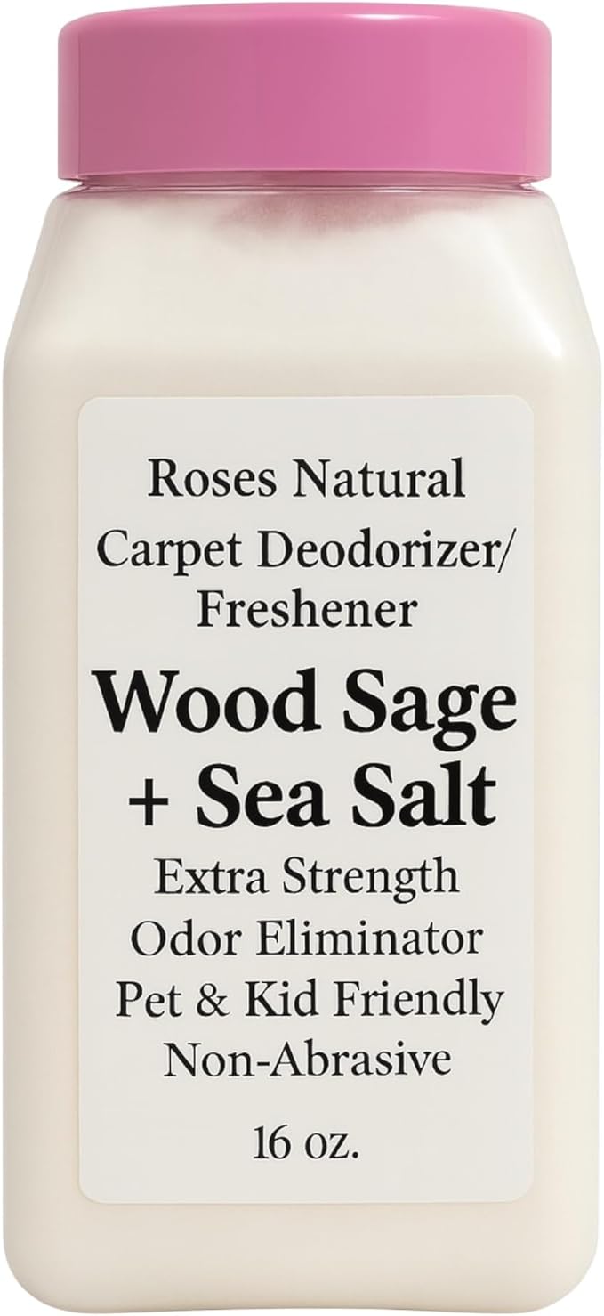 Carpet Deodorizer Powder – Wood Sage + Sea Salt Scent, Long-Lasting Odor Eliminator, Pet & Kid Friendly, 16 oz