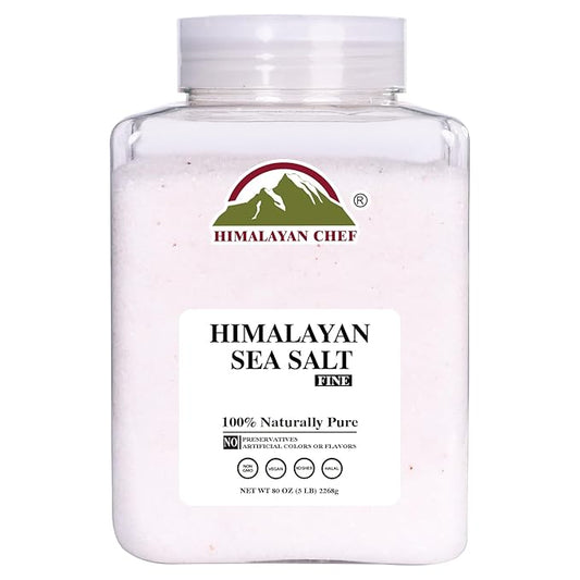 Himalayan Chef Sea Salt Fine Grain Himalayan Salt, 5 lbs Bulk Bag - 100% Natural, Unrefined, Kosher, Rich in 84 Organic Minerals for Cooking, Seasoning
