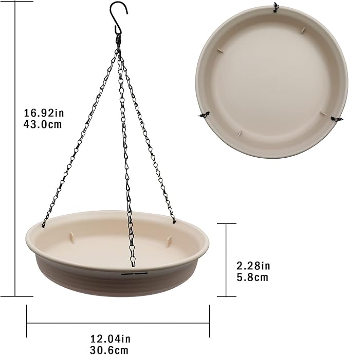 12 Inch Hanging Bird Bath, Bird Feeder and Drinking Fountain with Hook and Chain for Outdoor Garden Yard Patio