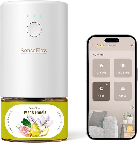 SF101S Smart Wi-Fi Waterless Ultrasonic Essential Oil Diffuser–100% Plant-Based,120-Day Natural Air Freshener & Aromatherapy scent Diffuser Covers 100㎡ for Home,Hotel-Pear & Freesia