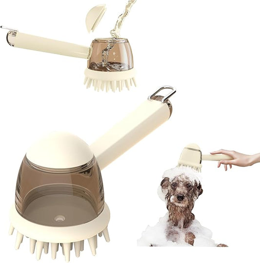 Pet Bath Brush, Dog Bathing Brush,Dog Grooming with Built-in Shampoo Dispenser, Pet Wash Brush for Bathing Dog Grooming Massage Brush for Long Short Haired Dogs Cats Shower Massage Brush(White)