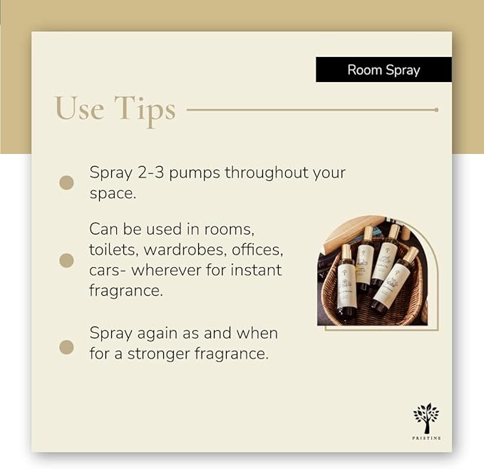 PRISTINE Japanese Ryokan/Inspired by Shang Hotel Linen & Room Spray Air Freshener, Made With Essential Oils, Fragrance room spray with Lavender, Lily, Sandalwood Scent, 3.4oz Pillow Spray