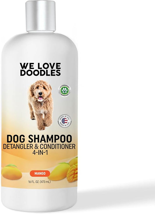 We Love Doodles Dog Shampoo, Conditioner, & Detangler - Shampoo for Dogs, Goldendoodles, Poodles & Doodles, for Matted Pet Hair & Sensitive Skin, Made in The USA, Mango, 16 oz