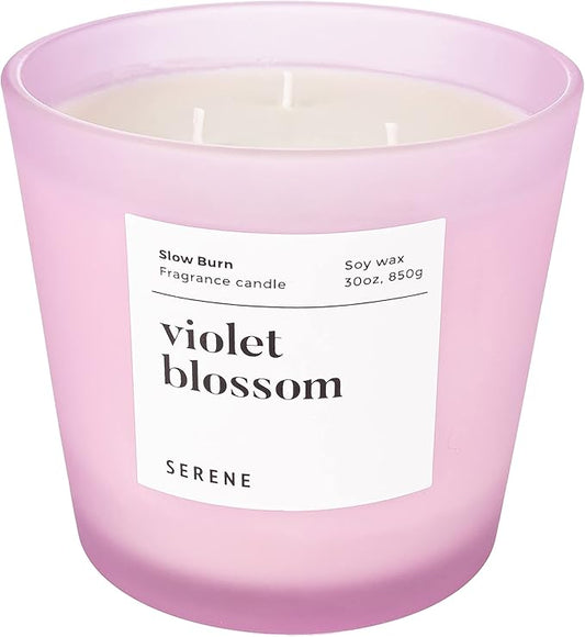 Hidden Label Large Scented Candle, Violet Blossom, 30oz 3 Wick Huge Candle, Serene Collection Slow Burn Natural Soy Candles for Home Scented