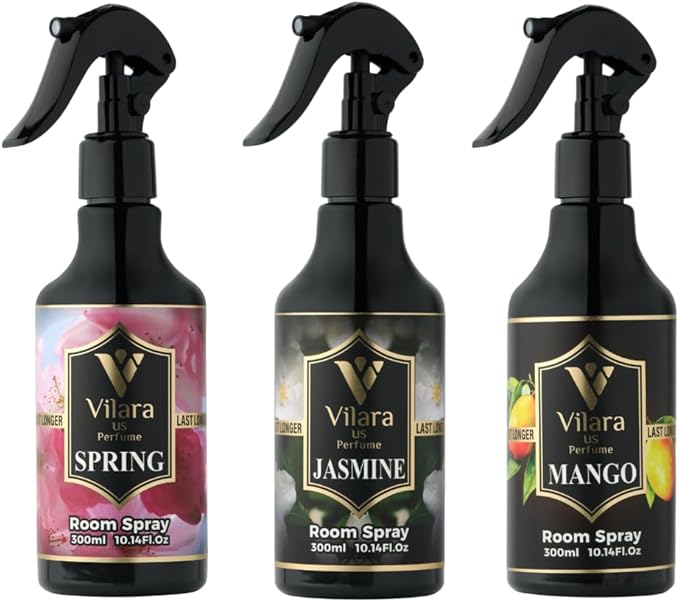 Room Spray Freshener - Long-Lasting Luxury Scents - Room and Linen Spray for Bedding, Sheets, Fabric, Furniture for Aromatherapy - 10.14 fl oz (Multipack 3:Mango,Jasmine,Spring)