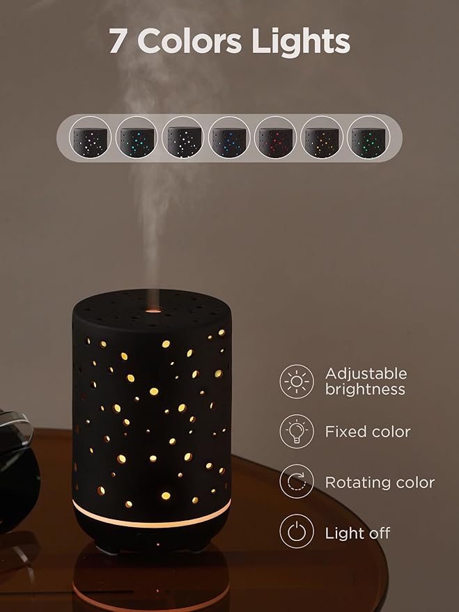 InnoGear Essential Oil Diffuser, 150ml Ceramic Diffuser Ultrasonic Air Diffusers Humidifier Cool Mist Aromatherapy Diffuser with 2 Mist Modes Waterless Auto Off for Home Office, Black
