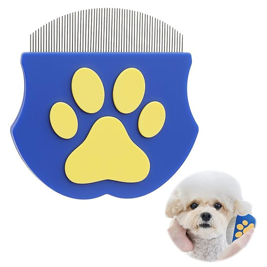 Professional Flea Comb & Eye Cleaning Tool for Cats Dogs - Stainless Steel Fine Teeth Grooming Comb with Anti-Slip Handle - Removes Lice, Eye Gunk, Tear Stains - Gentle for Pets& Small Breeds