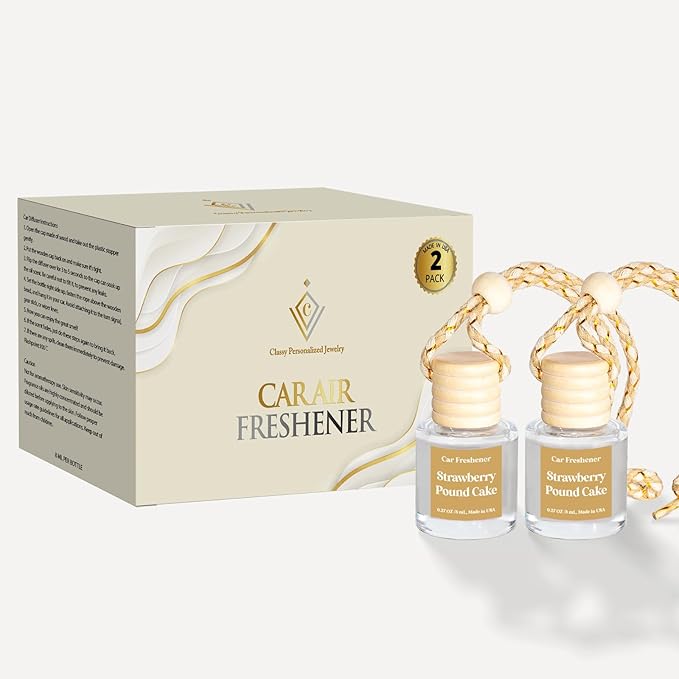 C Classy Car Air Freshener Hanging 2 Pack, Strawberry Pound Cake Air Freshener Essential Oil Diffuser for Cars, Long-Lasting Fragrance, Cute Car Air Fresheners for Women & Men Gift, Made in USA