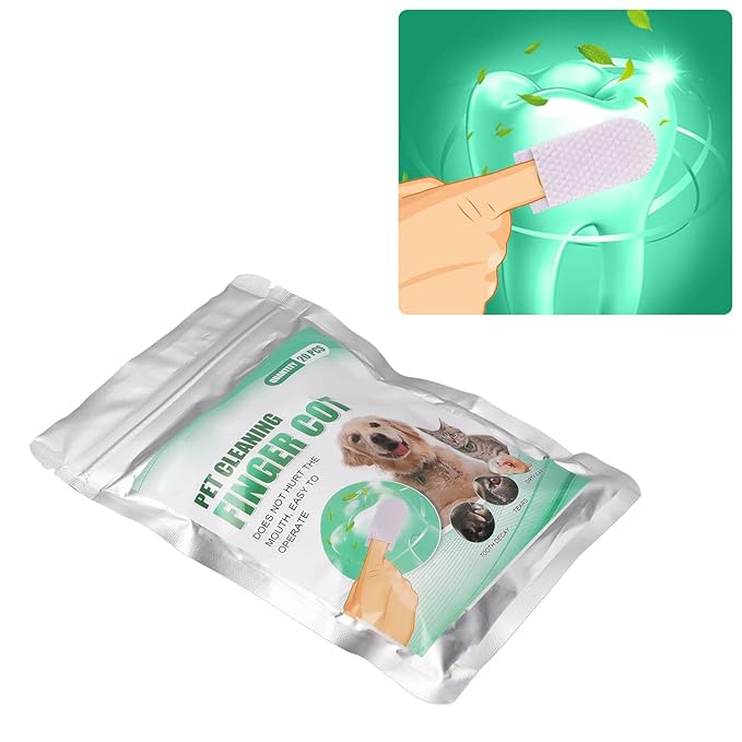 20Pcs Care, Reduces Plaque and Tartar Portable Finger Wipes Oral Cleansing Teeth Pads for Dogs Cats