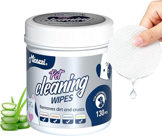 MIOSSZI 130 PCS Pet Eye Wipes for Dogs & Cats Tear Stain Remover Wipes for Dog Eyes Wipes Gently Remove Tear Stain, Debris, Discharge Hypoallergenic Cat Eye Wipes Pet Cleaning for Eyes Grooming Wipes