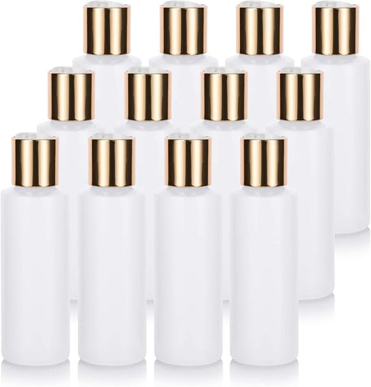 JUVITUS 4 oz / 120 ml Clear Natural Refillable Plastic Squeeze Bottle Dispenser with Gold Disc Cap (12 pack)