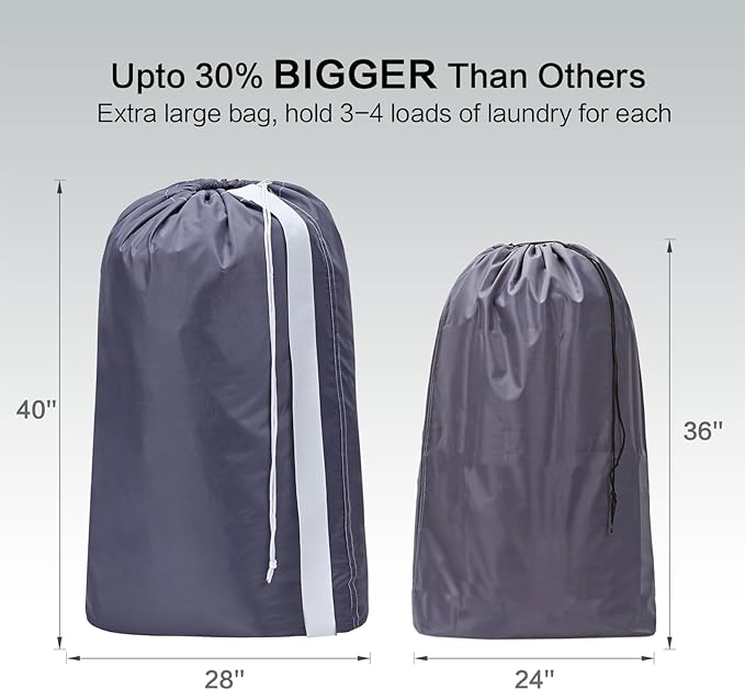 HOMEST 2 Pack XL Nylon Laundry Bag with Strap Machine Washable Large Dirty Clothes Organizer Easy Fit a Laundry Hamper or Basket Can Carry Up to 4 Loads of Laundry Grey