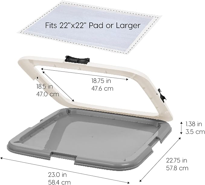 IRIS USA Pee Pad Holder - For Regular Sized Dog and Puppy Pee Pads, Secured Latches, Non-Skid Feet, High Polish Finish for Easy Cleaning, Leak Protection, Fits 22"x22" Pad or Larger, Square, Dark Gray