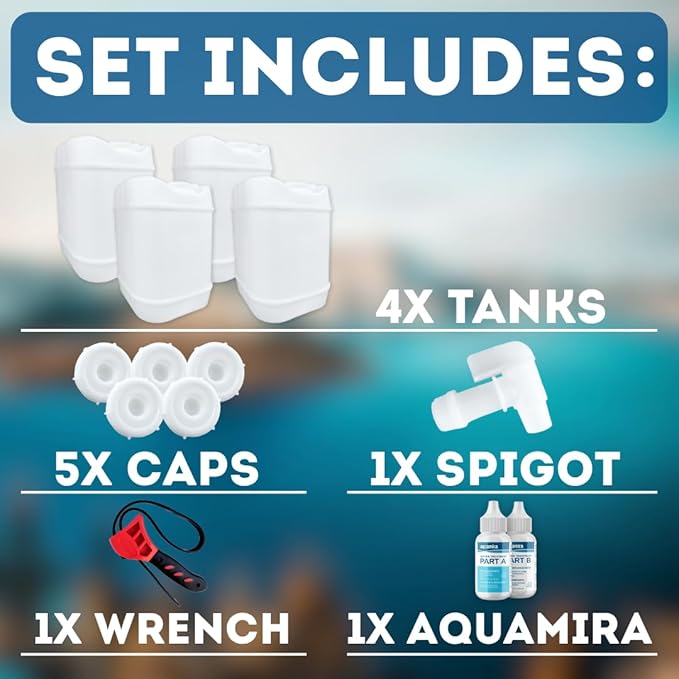 5-Gallon Stackable Water Storage Containers, Water Treatment, w/ 5 Lids + 1 Spigot, Easy Fill, Survial Supply Emergency Water Storage for Disaster Preparedness, 20 Gallon (4 Tanks)