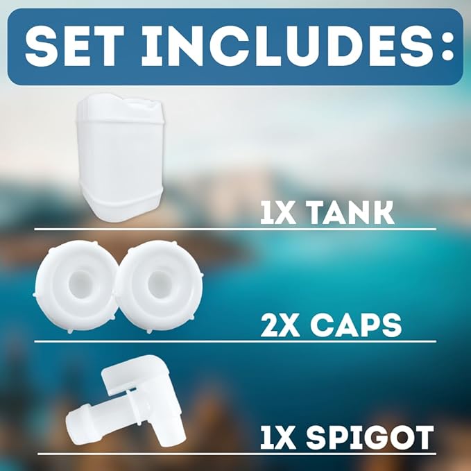 5-Gallon Stackable Water Storage Containers, 5 Gallons Tank w/2 Lids + 1 Spigot, Easy Fill, Survial Supply Emergency Water Storage for Camping and Disaster Preparedness, RV, 1 Tank, (5 Gallon)