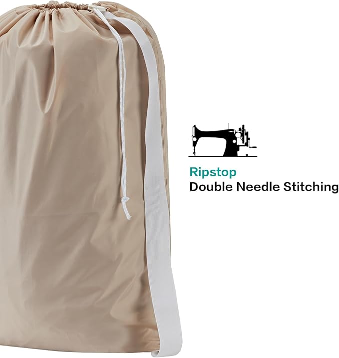 HOMEST XL Nylon Laundry Bag with Strap, Large Dirty Garments Organizer, Easy Fit a Hamper or Clothing Basket, Can Carry Up to 4 Loads of Clothes, Beige