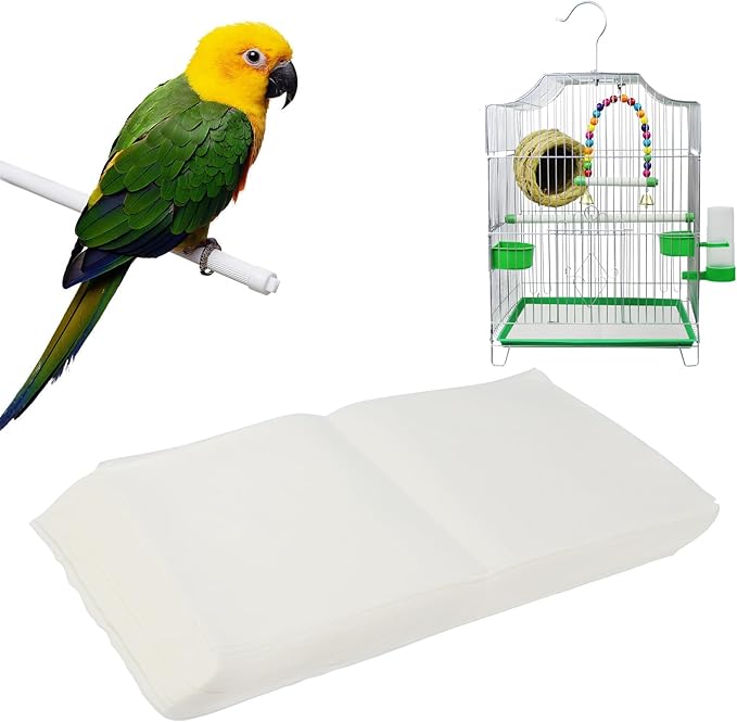100 Pcs Bird Cage Liner Papers, 20 x 11 inch Non-Woven Gravel Liner Paper for Bird Cage, Disposable Cage Paper Liners Precut Absorbent Bird Cushion Paper Pad Accessories for Parrot Pet Cages