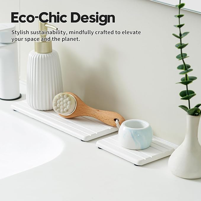 3 Pack Stone Dryin Tray, Water Absorbing Diatomite Stone Sink Mat for Kitchen & Bathroom Counter, Soap Dish Vanity Caddy,Sponge Holder Organizer, White - 2pcs of 4.5"x 3.5" and 1pc of 9"x 3.5"