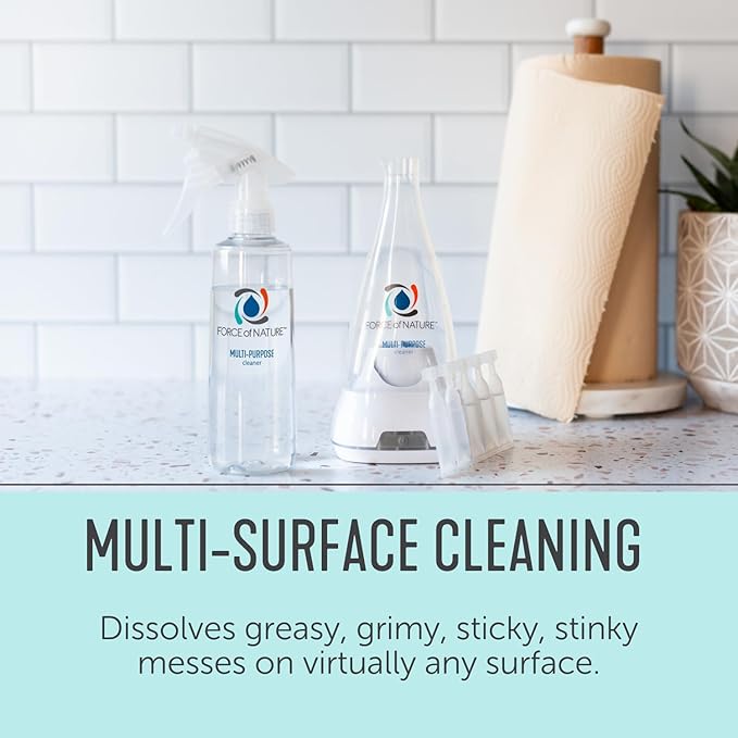 Force of Nature Multi-Purpose Cleaner, Disinfectant & Deodorizer Year Supply Bundle - Reusable Bottle, 50 Refills - EPA Registered, Toxin-Free, All-Purpose Natural Cleaning Supplies