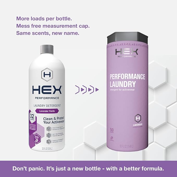 HEX Performance Laundry Detergent, Lavender, 100 Loads (Pack of 2) - Designed for Activewear, Eco-Friendly, Concentrated Formula