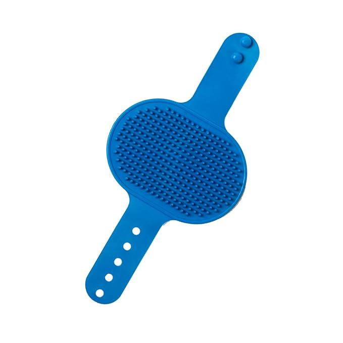 Silicone Dog Bath Brush – Soft Pet Scrubber for Bathing & Grooming – Shampoo Brush for Dogs, Cats & Puppies – Adjustable Strap – Choose from 5 Colors (Blue)