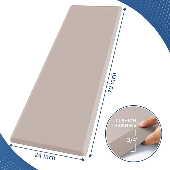KitchenClouds Kitchen Mat Cushioned Anti Fatigue Rug 20"x39" Waterproof, Non Slip, Standing and Comfort Desk/Floor Mats for House Sink Office (Khaki)