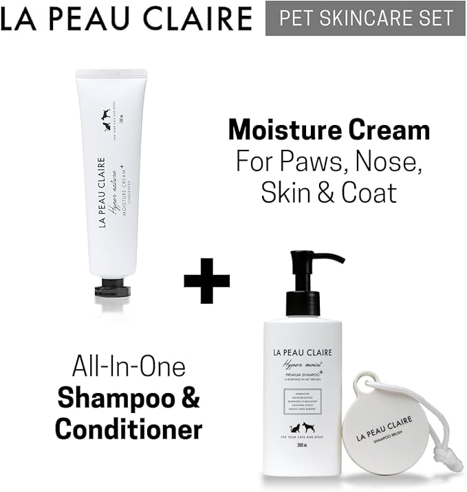 Hypoallergenic Dog Shampoo and Conditioner in 1, Cat Shampoo, Moisturizing, Tear-Free for Sensitive Skin, Puppies, with Pet-Friendly Fragrance, Includes Silicone Bath Brush (Shampoo & Moisturizer)