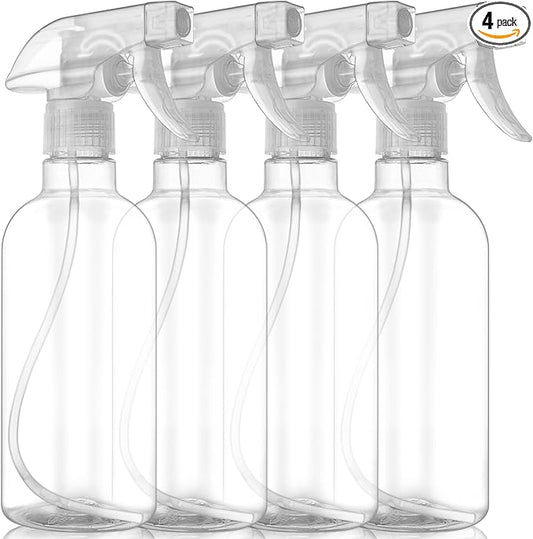 DIYSELF Spray Bottles, 4 Pack 500ml / 16oz Empty Plastic Water Spray Bottles, Fine Mist Clear Spray Bottle for Cleaning, Hair, Plants, Alcohol, BBQ, Garden, Travel, Squirt Bottle Lab Weighing Bottles