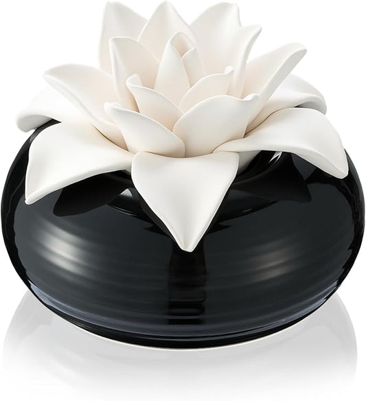 Honeydak 1 Pcs Flower Passive Essential Oil Diffuser Stone White Ceramic Porcelain Floral Diffuser with Container Non Electric Handmade Decorative Tabletops Home Decoration Christmas (Magnolia)