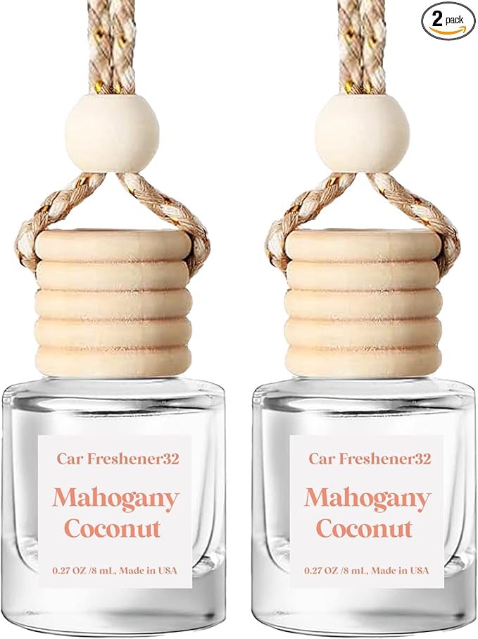 HoogaLife Car Air Freshener Diffuser 2 Pack Hanging Mahogany Coconut Car Air Freshener for Women 45+ days Long Lasting Fragrance Made in USA (M32)