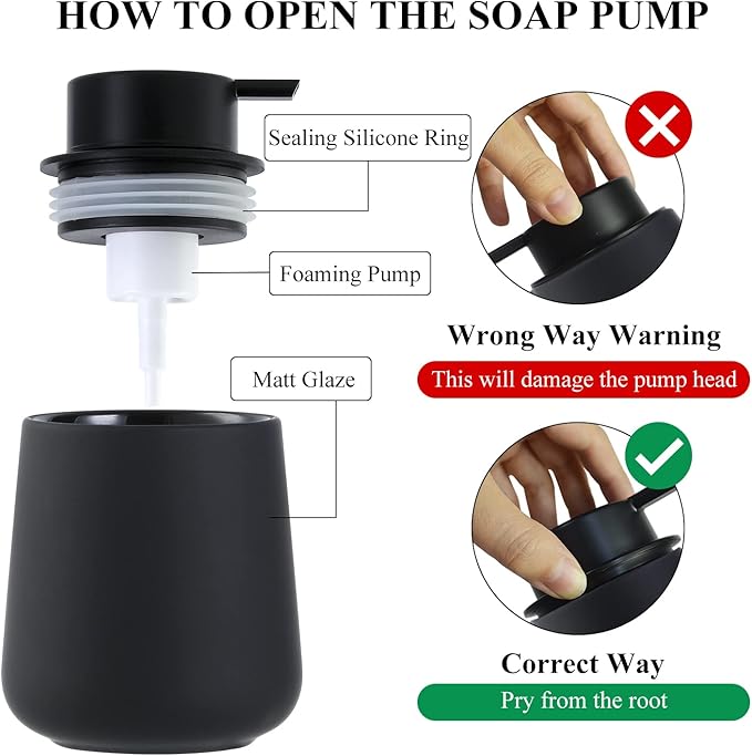 BosilunLife Foam Hand Soap Dispenser - 12 oz Bathroom Lotion Hand Pump Dispenser Black Foaming Hand Soap Dispenser Ceramic Dish Liquid Dispenser for Kitchen Hand Wash Dispenser (Rubber Paint)