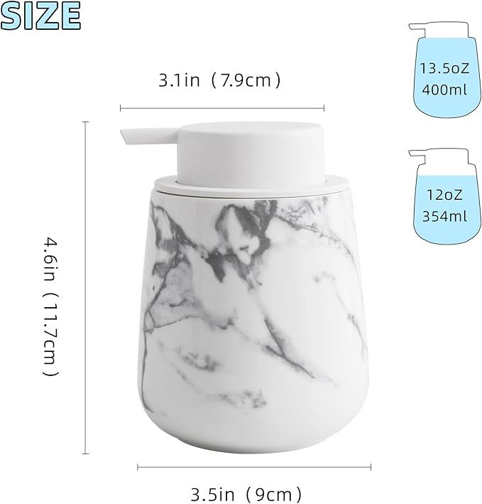 soap Dispenser Ceramic foaming soap Dispenser with Easy-to-Press Pump for Bathroom 12 oz refillable Liquid Hand soap Dispenser for Hand sanitizers, lotions