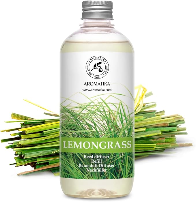 Lemongrass Reed Diffuser Refill, Natural Essential Lemongrass Oil 17 Fl Oz - Fresh & Long Lasting Fragrance - Reed Diffuser Oil Refill for Aromatherapy - Home - Office - Restaurant