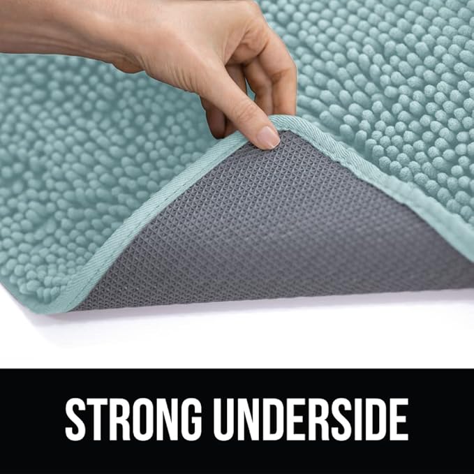KANGAROO Bathroom Rugs, Chenille Soft Absorbent Bath Rug, Shaggy Shower Mat, Quick Dry Machine Wash Bathmat, Plush Carpet Mats for Tub, Bathtub and Room Home Decor Accessories, 24x17, Seafoam
