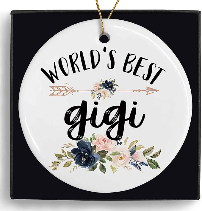 World's Best Gigi Ceramic Ornaments Gifts, Grandma Grandmother Round Hanging Ornament Decor Decorations for Christmas Tree Car, Thank You Appreciation Gifts for Gigi Birthday Holiday