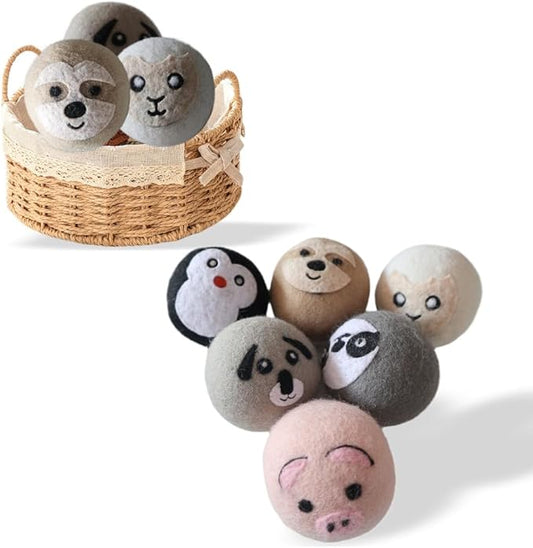 Wool Dryer Balls, Cute Pattern Drying Balls for Laundry, Anti Static, Saving Drying Time&Reducing Clothing Wrinkles, Dryer Balls Laundry Reusable - 6 Pack