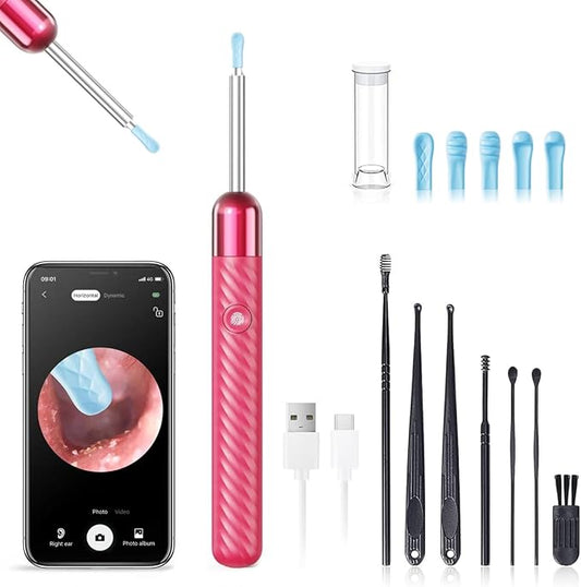Ear Wax Removal - 1080P Camera Earwax Remover Tool - Ear Canal Cleaner - Ear Cleaning Kit - Ear Camera for iOS & Android (Pink)