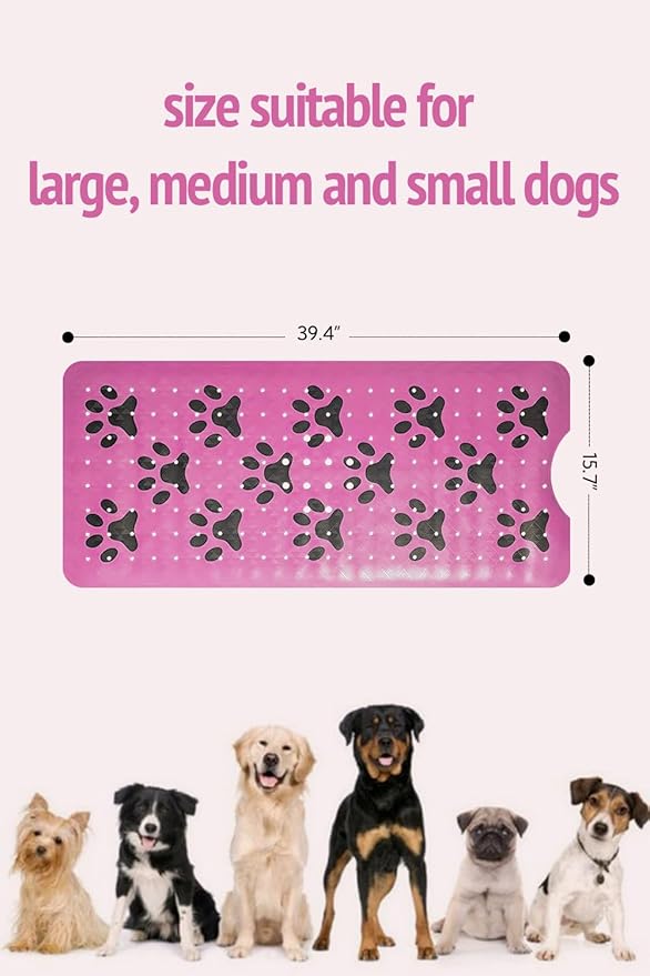 Dog Bath Mat for Tub -Non-Slip Bath Pad for Pet Dogs-Shower Non-Slip Mat Quick Drain Dog Shower Accessory pad Supplies 39.4x15.7 Inches (Pink)